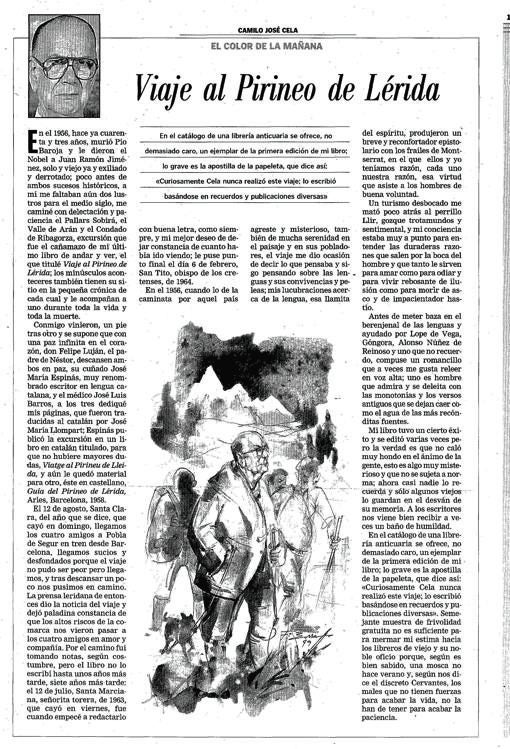 «Viaje al Pirineo de Lérida», publicado en ABC en diciembre de 1999