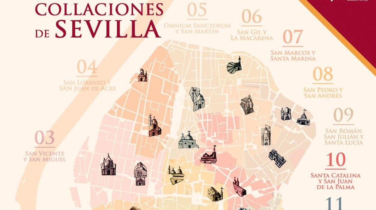 El cartel que anuncia las rutas culturales por las collaciones de Sevilla es obra de Javier Navarro de Pablos