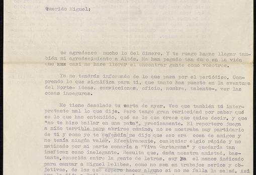 Una de las cartas de Umbral a Delibes