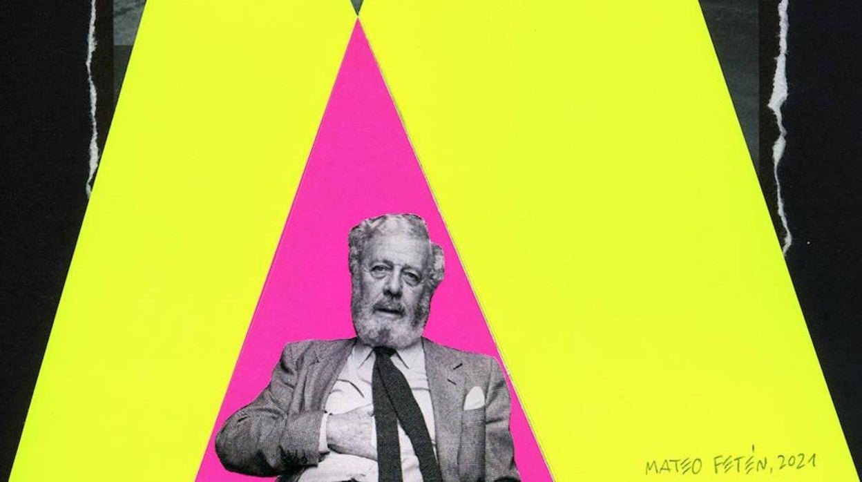 La ‘película’ de la vida de Berlanga, dirigida por el valenciano, en una sala de cine cuyos focos apuntan a la figura del director, enmarcado en el logo de La Sonrisa Vertical. Es la visión del artista Mateo Fetén (Córdoba, 1974), autor de este ‘collage’ para ABC Cultural