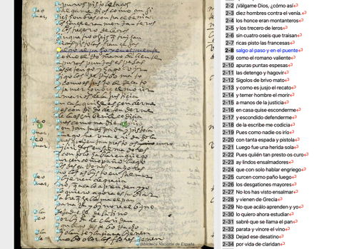 Una imagen de una transcripción automática de un manuscrito del Siglo de Oro hecha con Transkribus