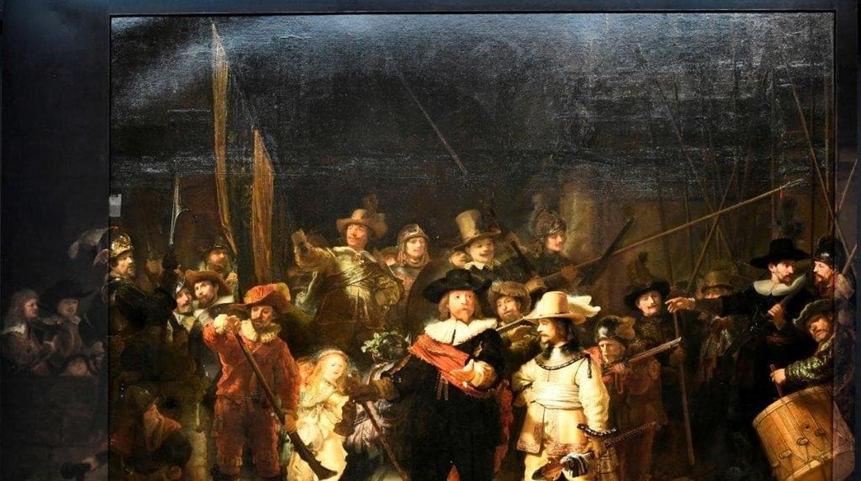 'La Ronda de Noche', de Rembrandt, con las partes que se cortaron en 1715 y añadidas ahora gracias a unas copias impresas realizadas con la inteligencia artificial