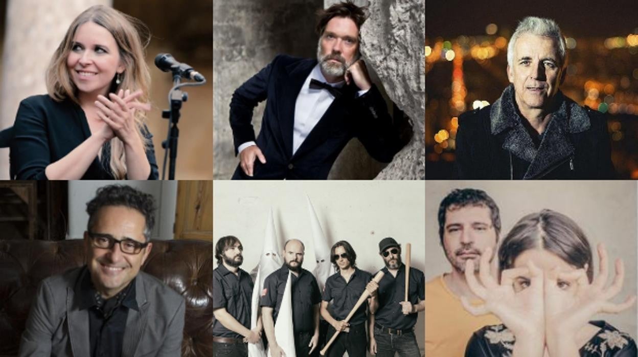 De izquierda a derecha y de arriba a abajo: Rodría Márquez, Rufus Wainwright, Kiko Veneno, Jorge Drexler, Fuerza Nueva y Maria Arnal i Marcel Bages