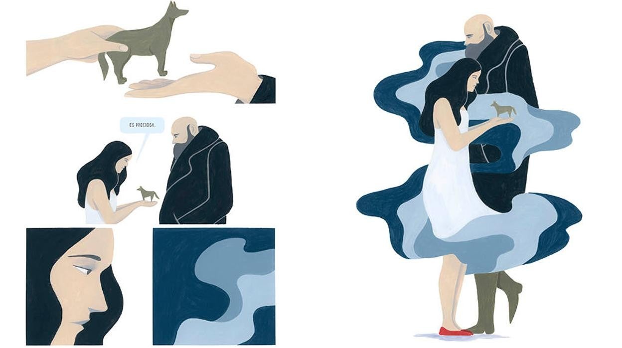 El dibujo de Mayte Alvarado destaca por difuminar los límites entre paisaje y personajes