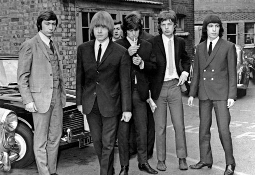 La formación original de los Stones en 1965, con Watts, Brian Jones, Richards, Jagger y Bill Wyman