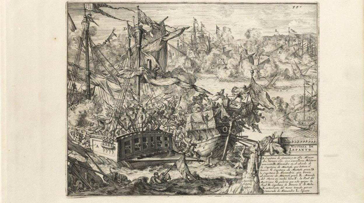 Grabado de la batalla de Lepanto