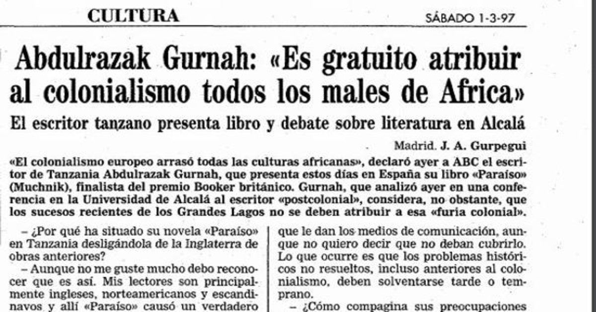 Abdulrazak Gurnah: «Es gratuito atribuir al colonialismo todos los males de África»