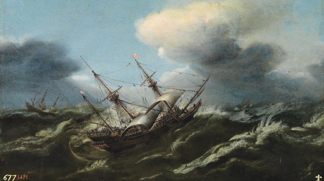 «Navíos en la tormenta», tabla de Claes Claesz Wou, segundo tercio del XVII