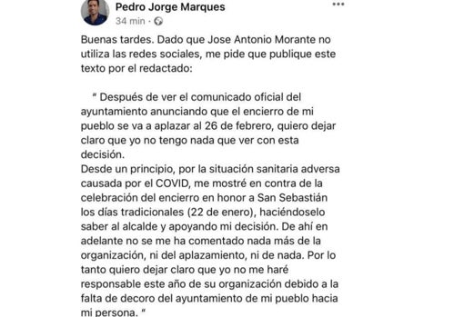 Comunicado emitido por el apoderado de Morante en redes sociales