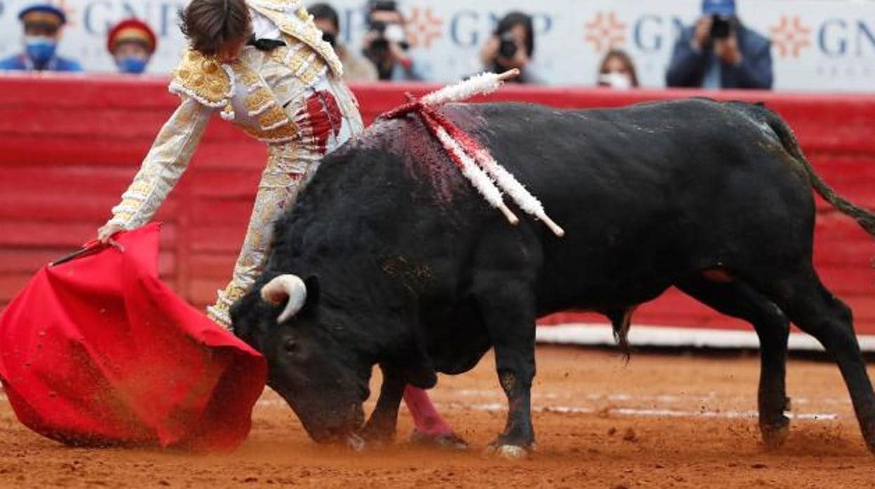 Andrés Roca Rey, en un derechazo de mano baja a su primer toro
