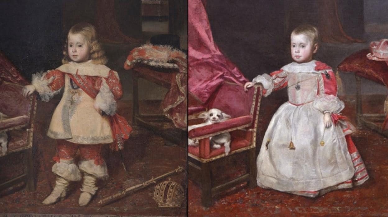 A la derecha, el retrato del Príncipe Felipe Próspero, de Velázquez, tras su restauración. A la izquierda, la obra fue repintada presumiblemente por su yerno, Juan Bautista Martínez del Mazo, como un retrato del Príncipe Carlos (futuro Carlos II), a los cinco años CAEM
