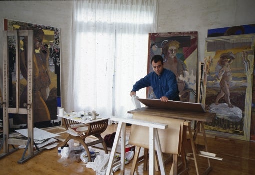 Carlos Franco en su estudio a comienzos de los noventa