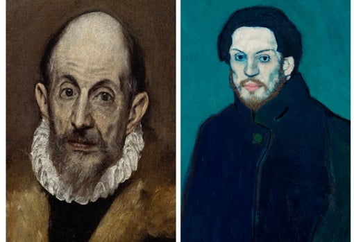 A la izquierda, 'Retrato de anciano', de El Greco. A la derecha, 'Autorretrato', de Picasso