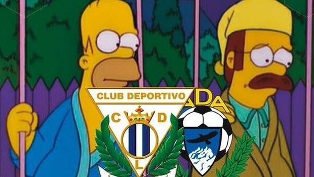 Homer Simpson, hincha del Leganés y Flanders, del Alcorcón