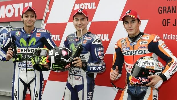 Rossi, Lorenzo y Márquez en el podio del GP de Japón