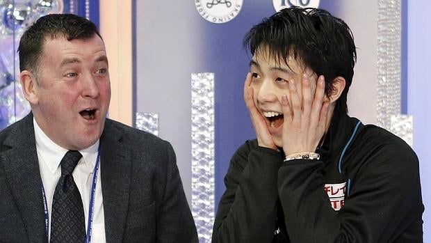 Yuzuru Hanyu, en el momento de conocer su récord del mundo