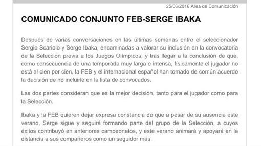 Ibaka renuncia a los Juegos