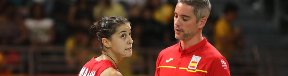 Fernando Riva, junto a Carolina Marín en la final del Río 2016