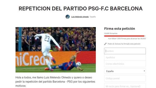 Recogida de firmas para repetir el Barcelona-PSG