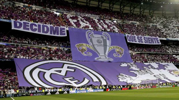 La afición del Madrid desplegó esta lona en la grada del Bernabéu