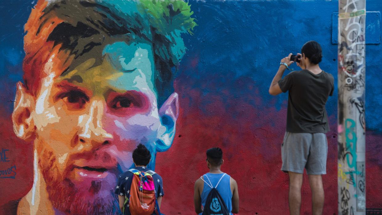 Un mural de Messi en Barcelona