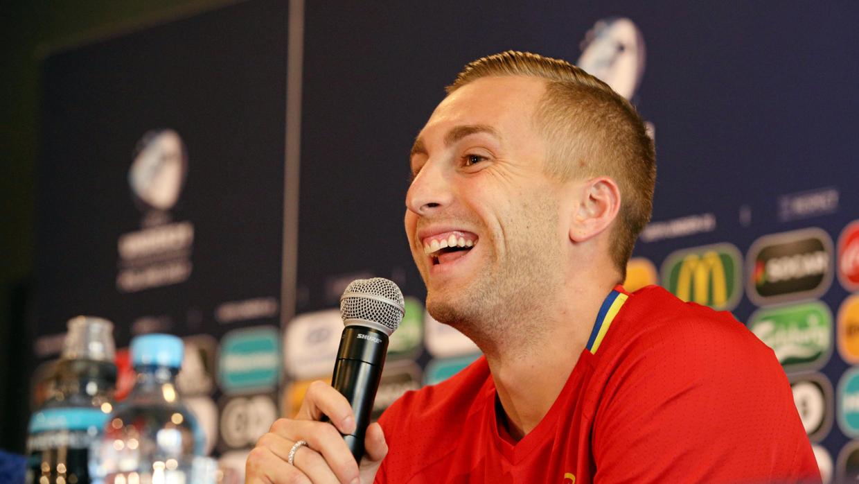 Gerard Deulofeu durante una rueda de prensa con la selección española sub-21