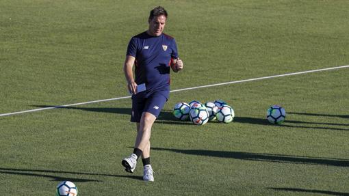 Berizzo en su primer entrenamiento como técnico del Sevilla.