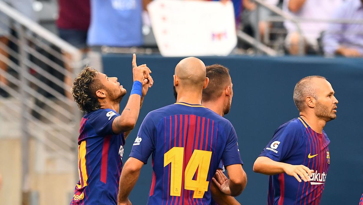 Neymar celebra uno de los goles que ha marcado durante esta pretemporada con el Barcelona