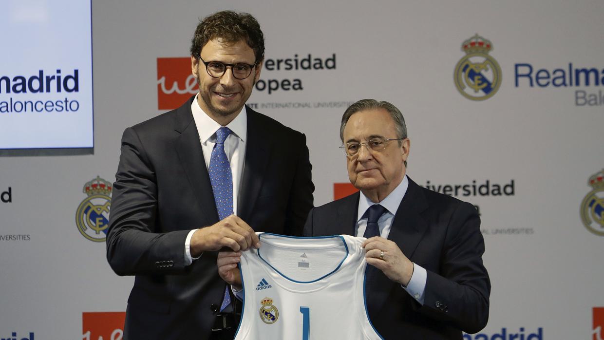 Florentino Pérez durante la presentación del nuevo patrocinador del equipo de baloncesto