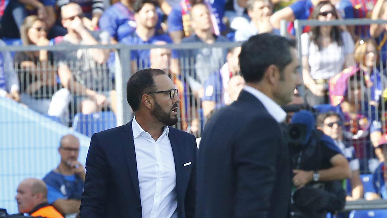 Valverde y Bordalás durante el partido entre el Getafe y el Barcelona