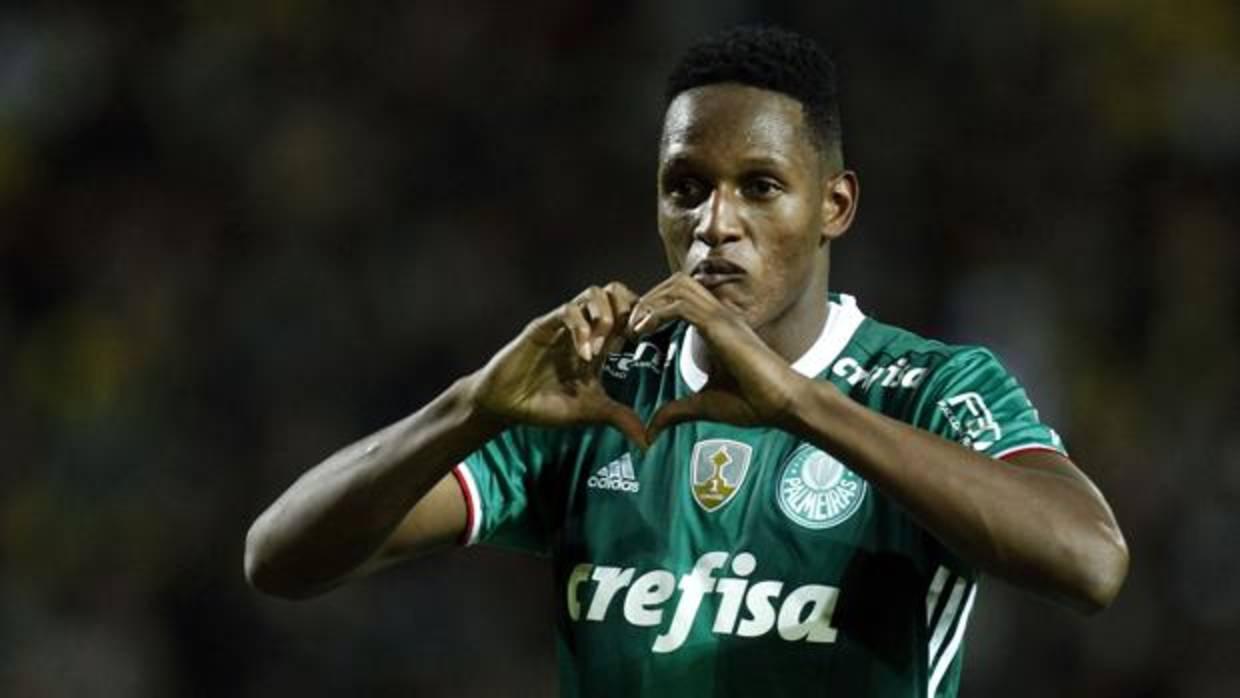 Yerry Mina celebra un gol con el Palmeiras