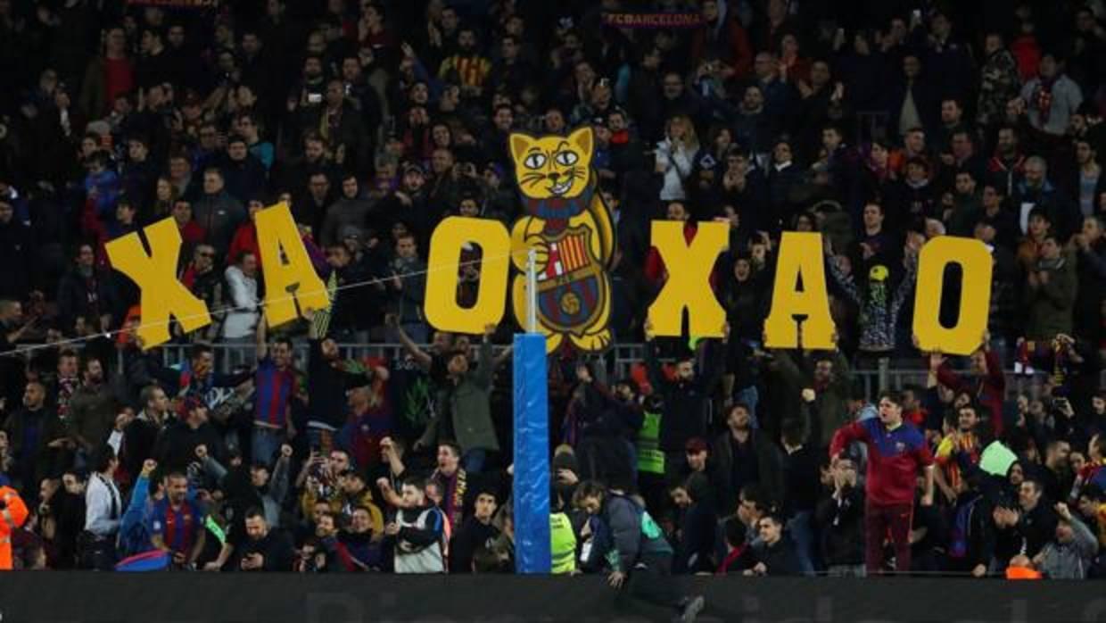 Pancarta mostrada en el Camp Nou durante el encuentro contra el Español
