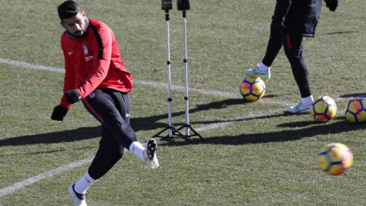 Diego Costa, en el entrenamiento de este sábado con el Atlético de Madrid