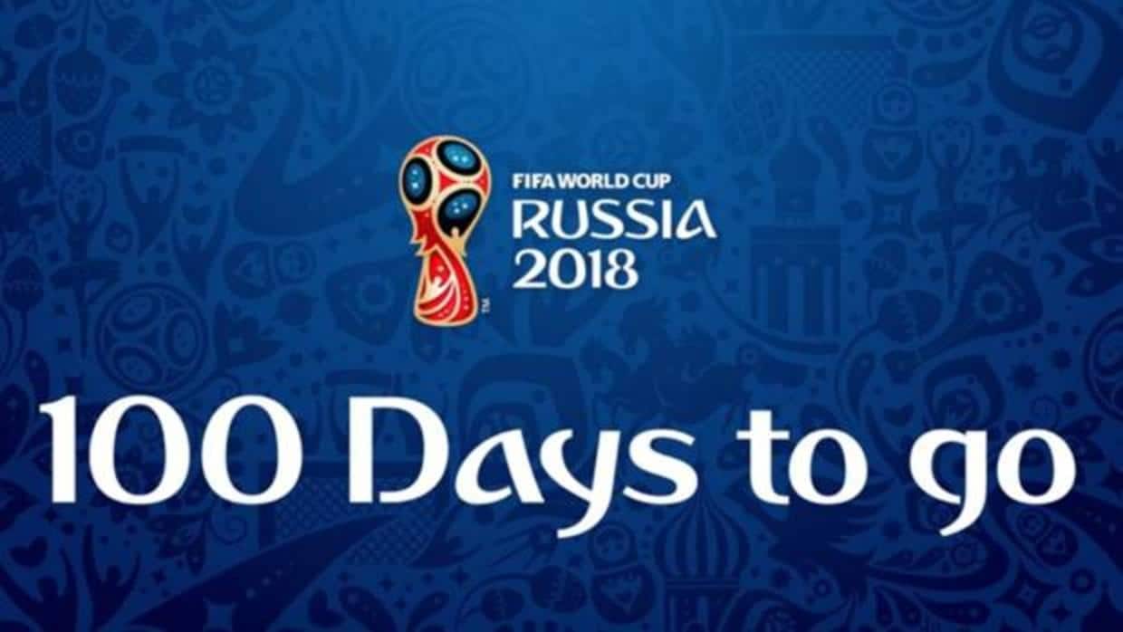 Cartel conmemorativo de los cien días que quedan para el comienzo del Mundial