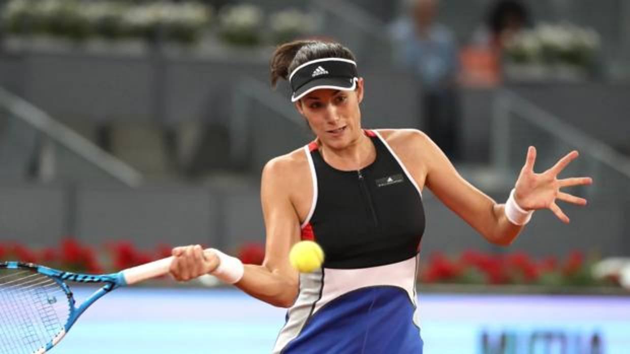 La tenista Garbiñe Muguruza en su encuentro de segunda ronda del Mutua Madrid Open