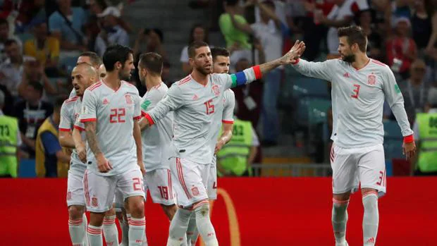 España celebrando uno de sus goles en el partido del Mundial de Rusia 2018 ante Portugal