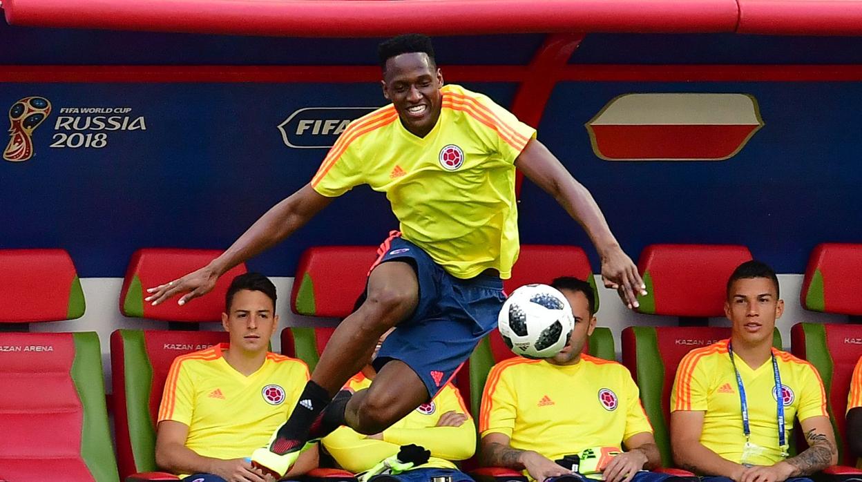 Yerry Mina durante un entrenamiento de la selección colombiana