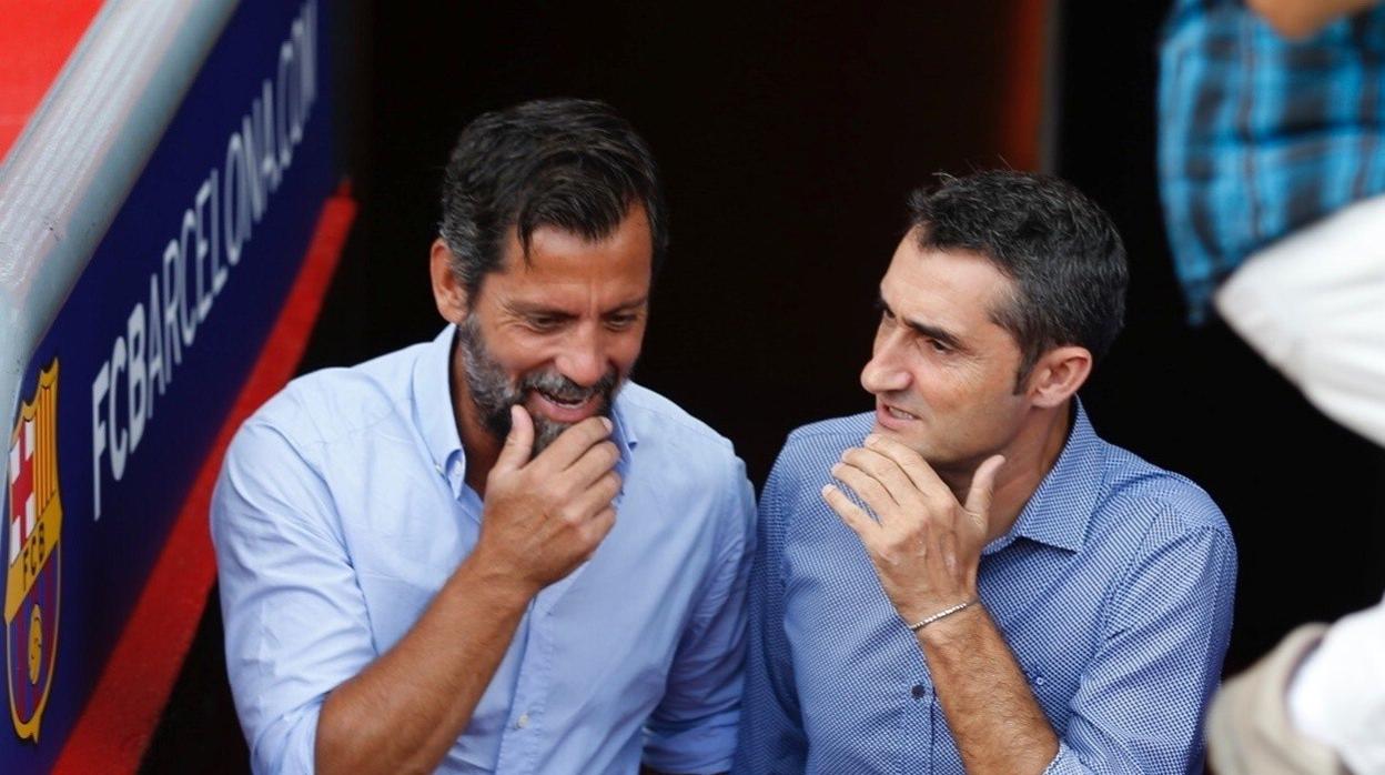 Quique Sánchez Flores y Ernesto Valverde antes de la disputa de un derbi la pasada temporada