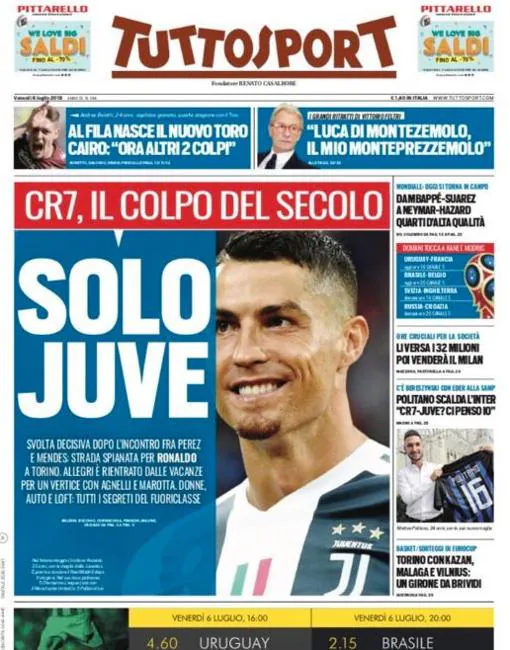 Cristiano, portada de los medios italianos