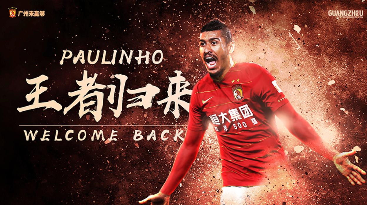 Con esta imagen daba la bienvenida el Guangzhou a Paulinho