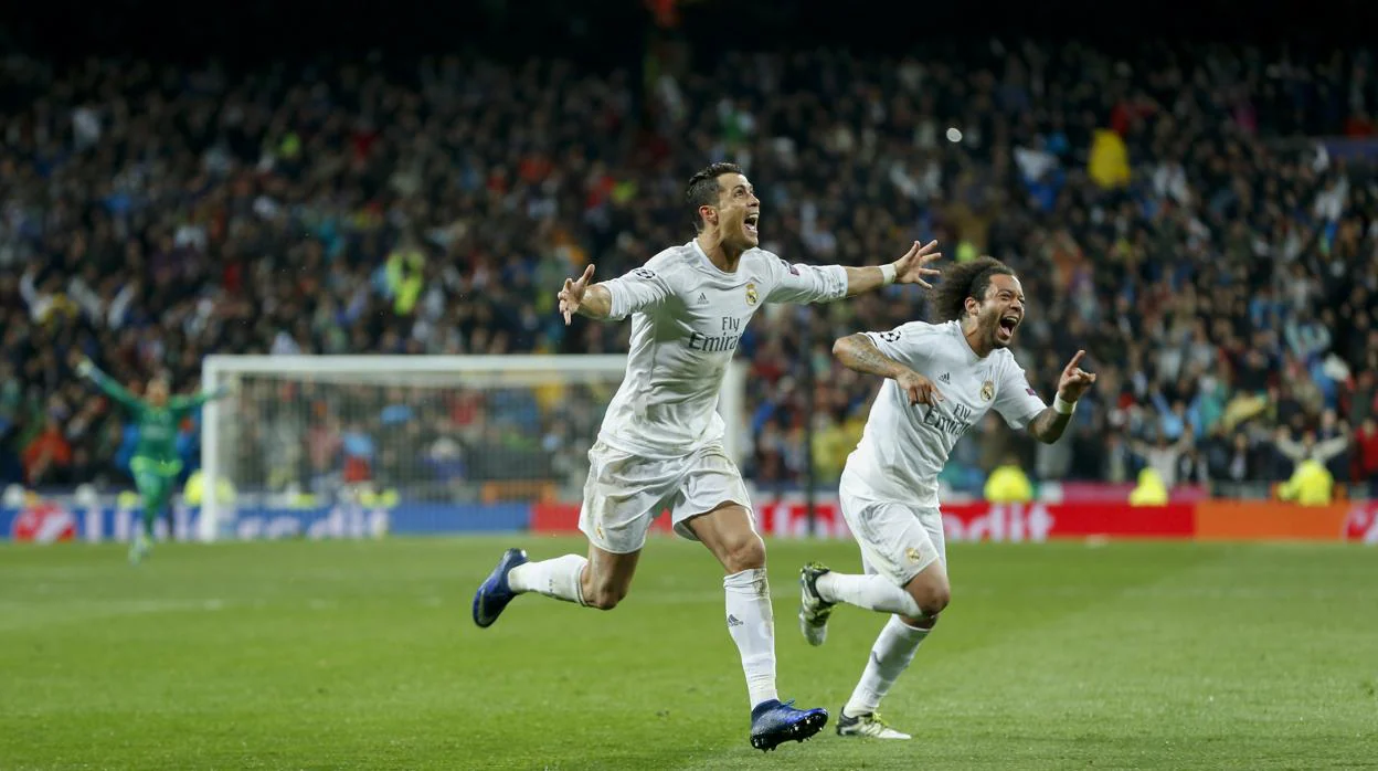 Cristiano Ronaldo y Marcelo celebrando una victoria con el Real Madrid en la Champions League