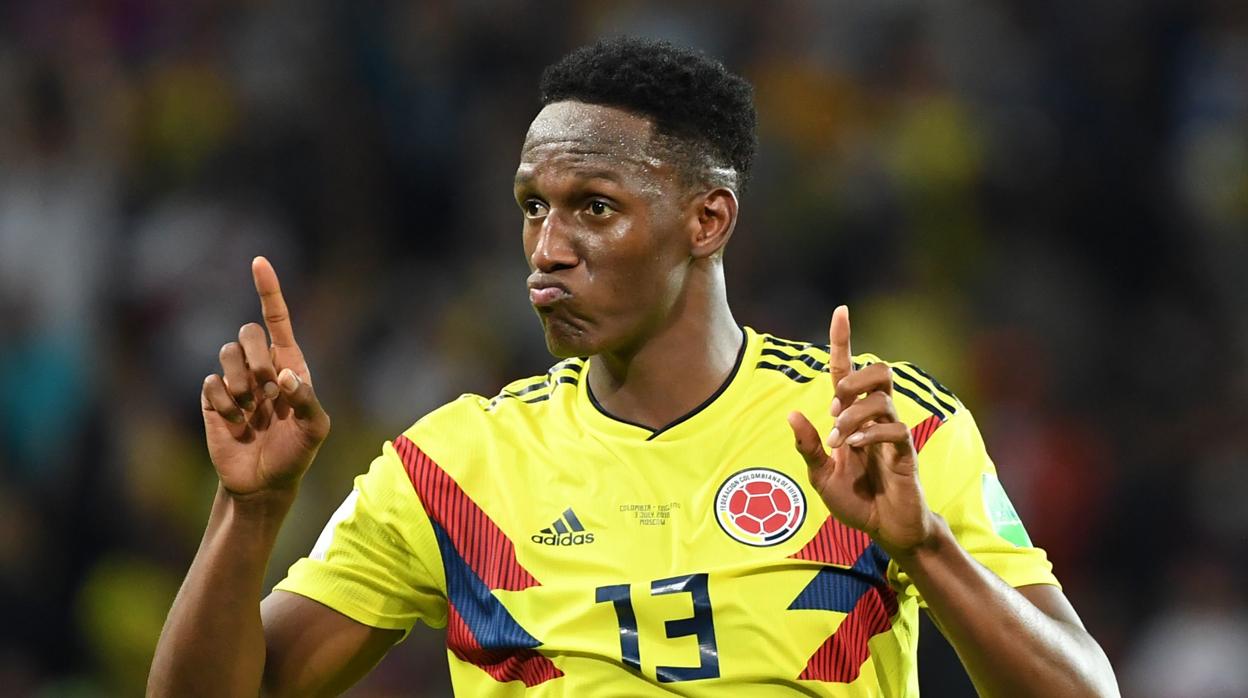 Yerry Mina durante un partido con Colombia