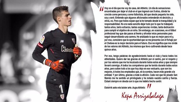 Kepa se despide: «No ha sido sencillo, pero a veces hay que dar pasos al frente»