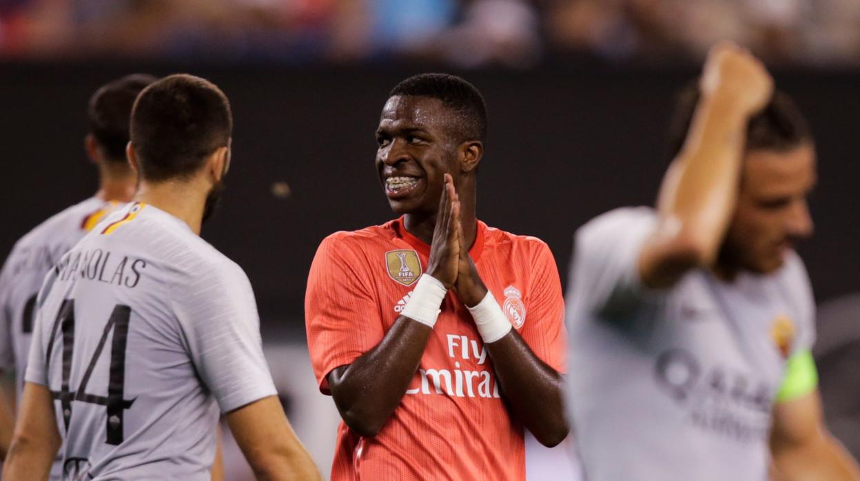 Vinicius en el partido de pretemporada por la International Cup entre el Real Madrid y la Roma