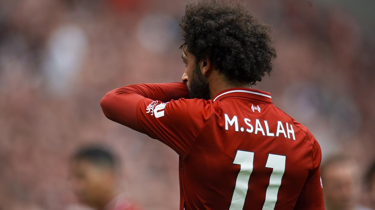Salah, durante un encuentro con su equipo en la Premier League