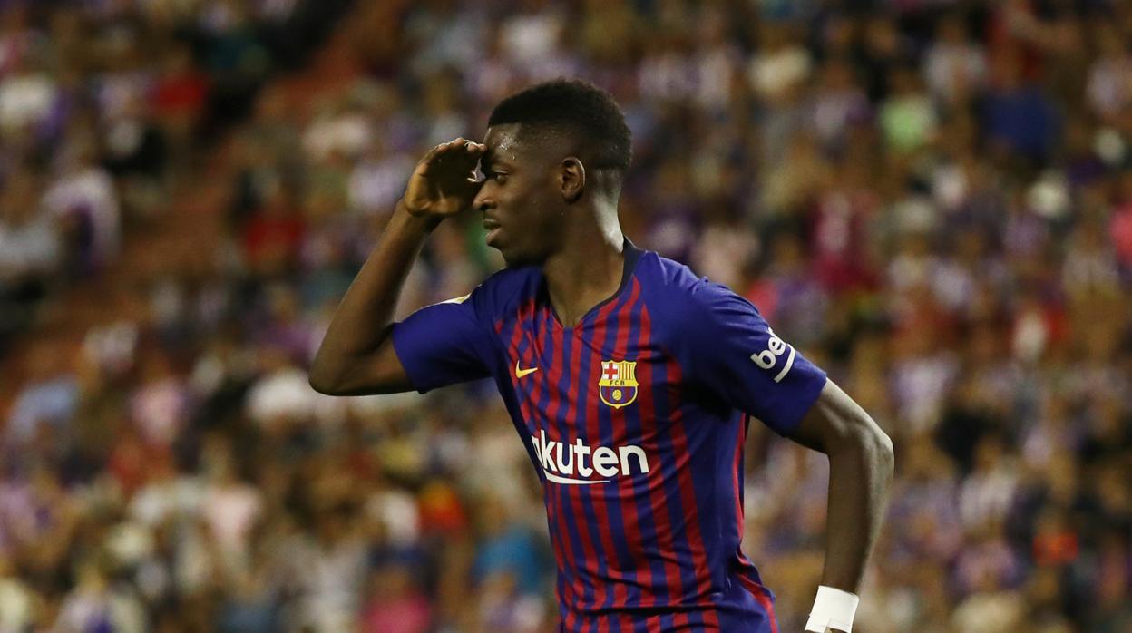 Ousmane Dembélé celebra el gol que le marcó al Valladolid