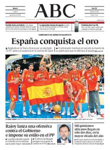 España, que nunca había ganado una Copa del Mundo, se hizo con el título en Japón 2006 tras ganar a Grecia en una final que no pudo jugar Pau Gasol, lesionado en semifinales. Fue la foto de portada de ABC.