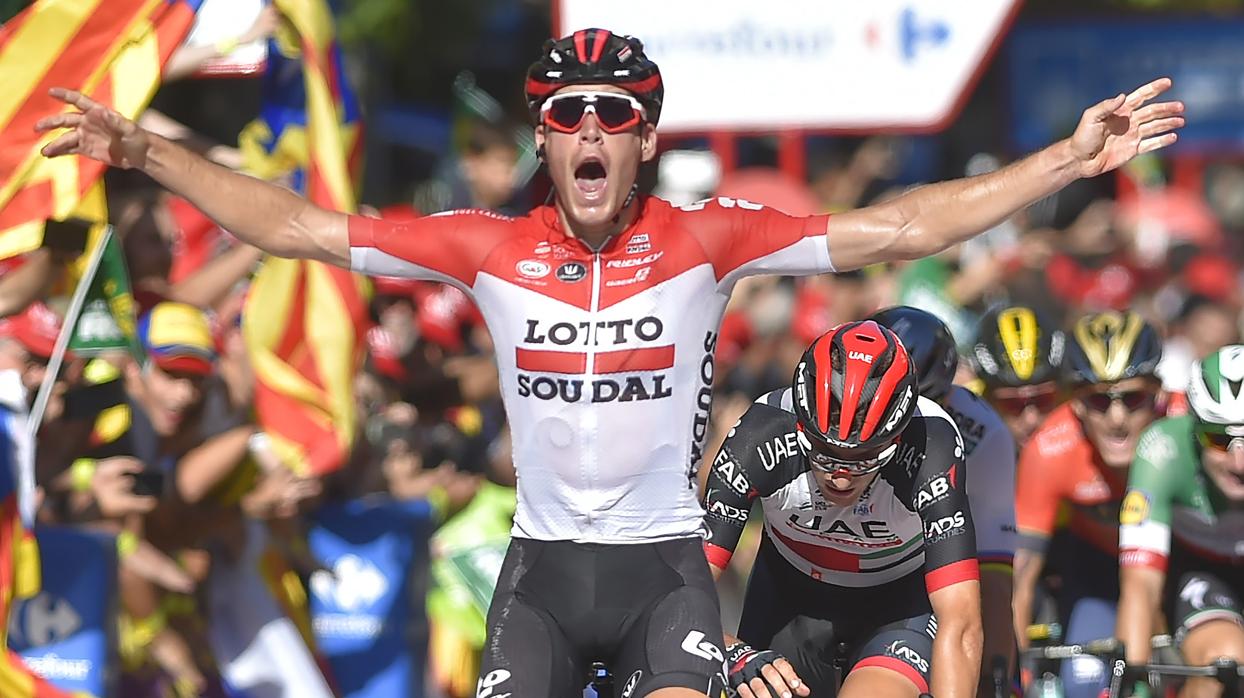 Wallays celebra su triunfo en la decimoctava etapa de la Vuelta a España