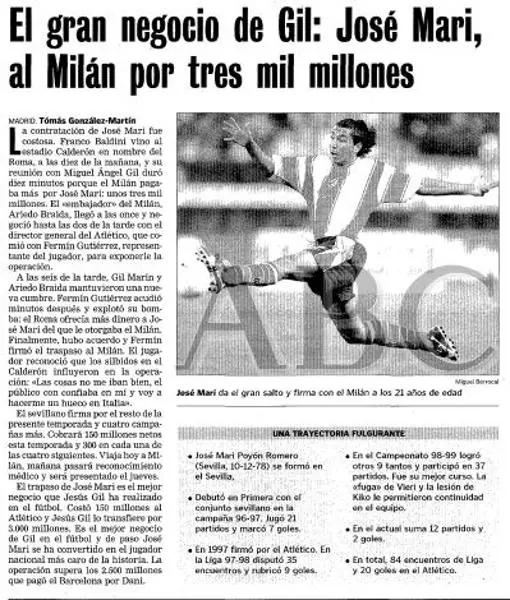 Página de ABC anunciando el fichaje de José Mari por el Milan