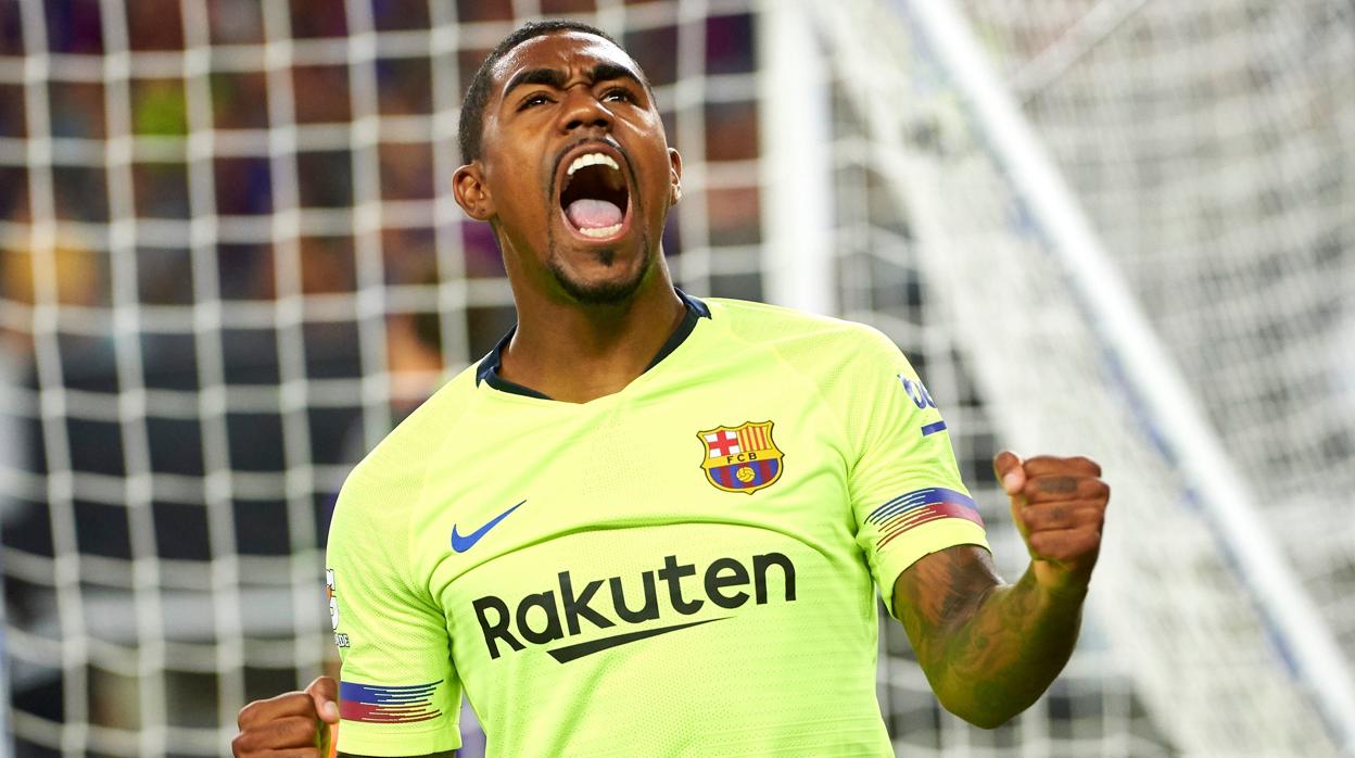 Malcom celebra un gol durante la pretemporada del Barcelona